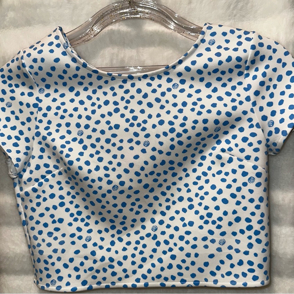Lilly Pulitzer Girls' Blue & White Polka Dot Crop Top - Size 14 💙